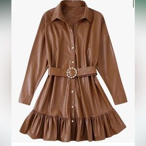 Zara Faux Beown Leather Belted Dress